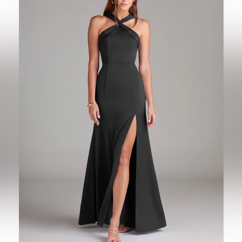 Azazie Rue Black Satin Dress